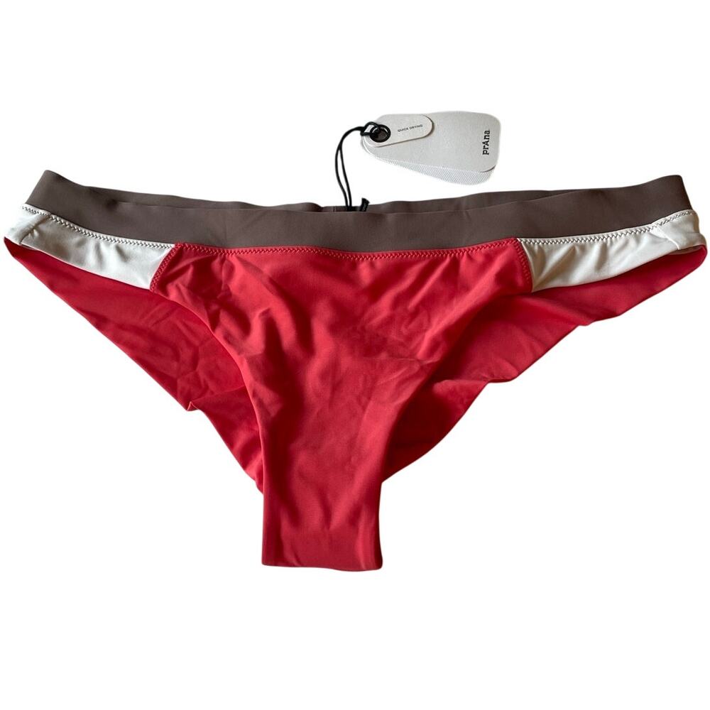 prAna NWT Baha Bound Cheeky Bikini Bottom Sz L Rose Fire Colorblock Pool Resort